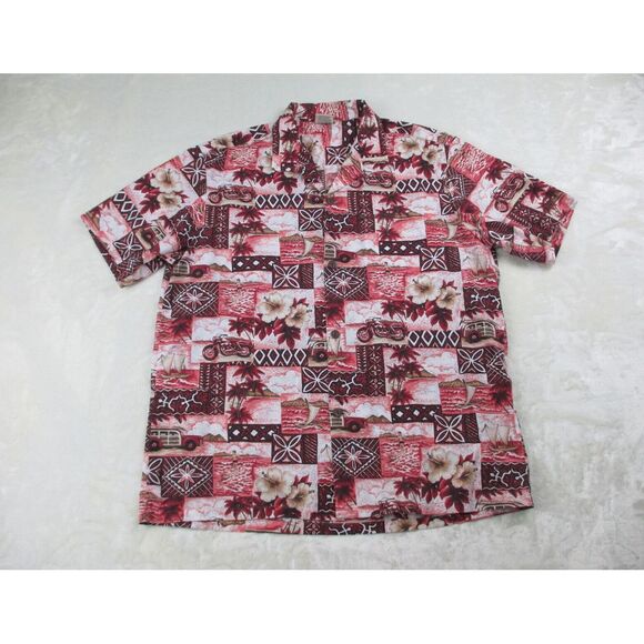 Royal Creations Other - Royal Creations Shirt Mens Extra Large Red Floral Button‎ Up Hawaiian Beach